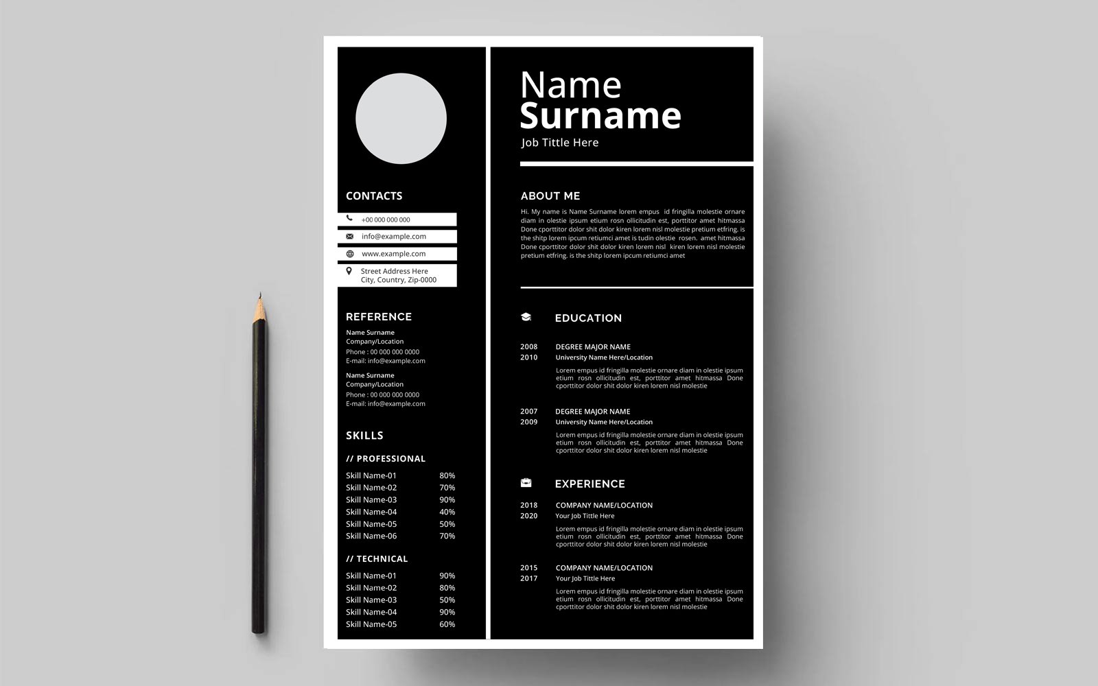 Clean and modern black and white Resume CV template