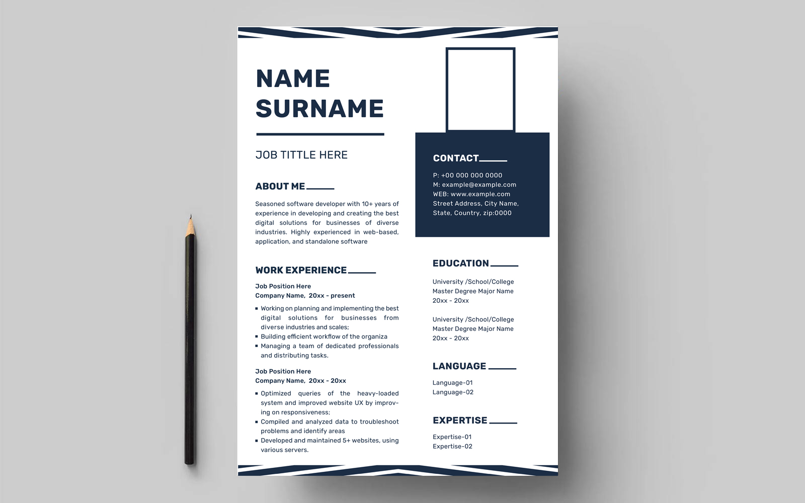 Modern black and white Resume CV template