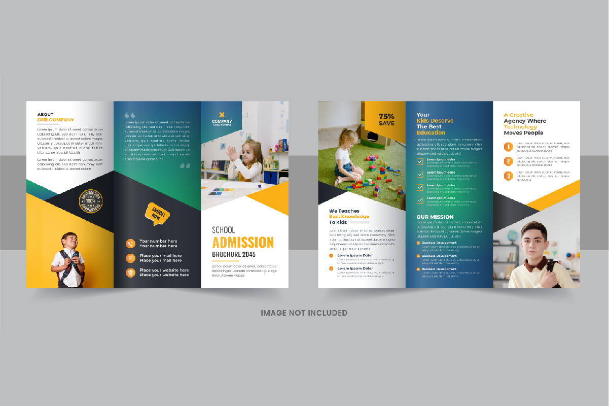 School Admission Trifold Brochure, Kids school admission trifold brochure template layout