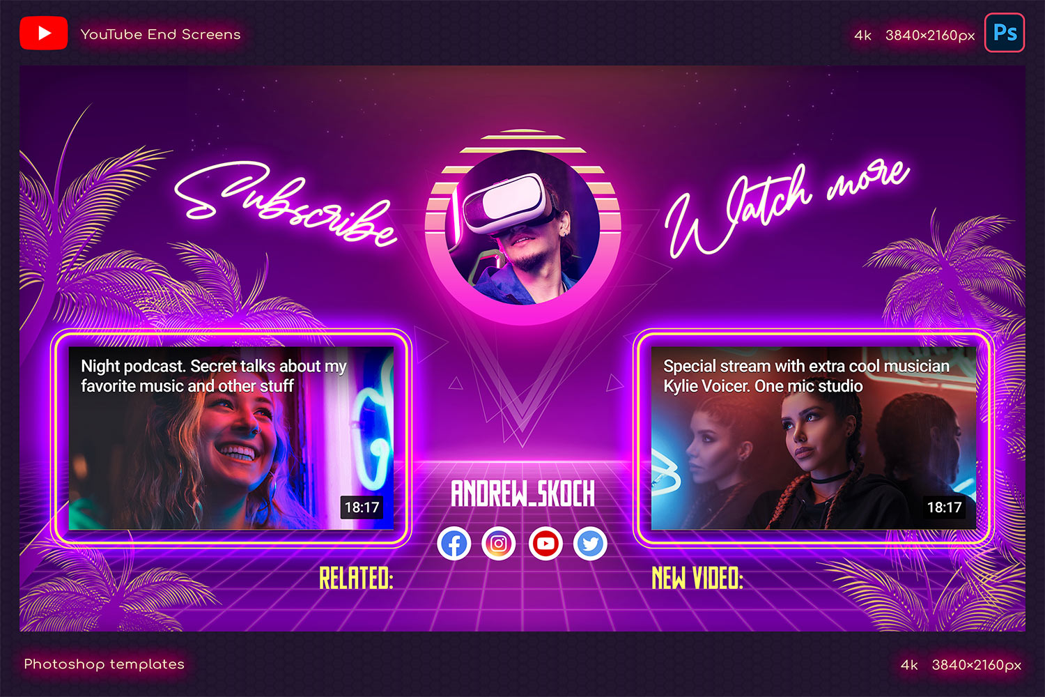 Neon YouTube End Screen Template
