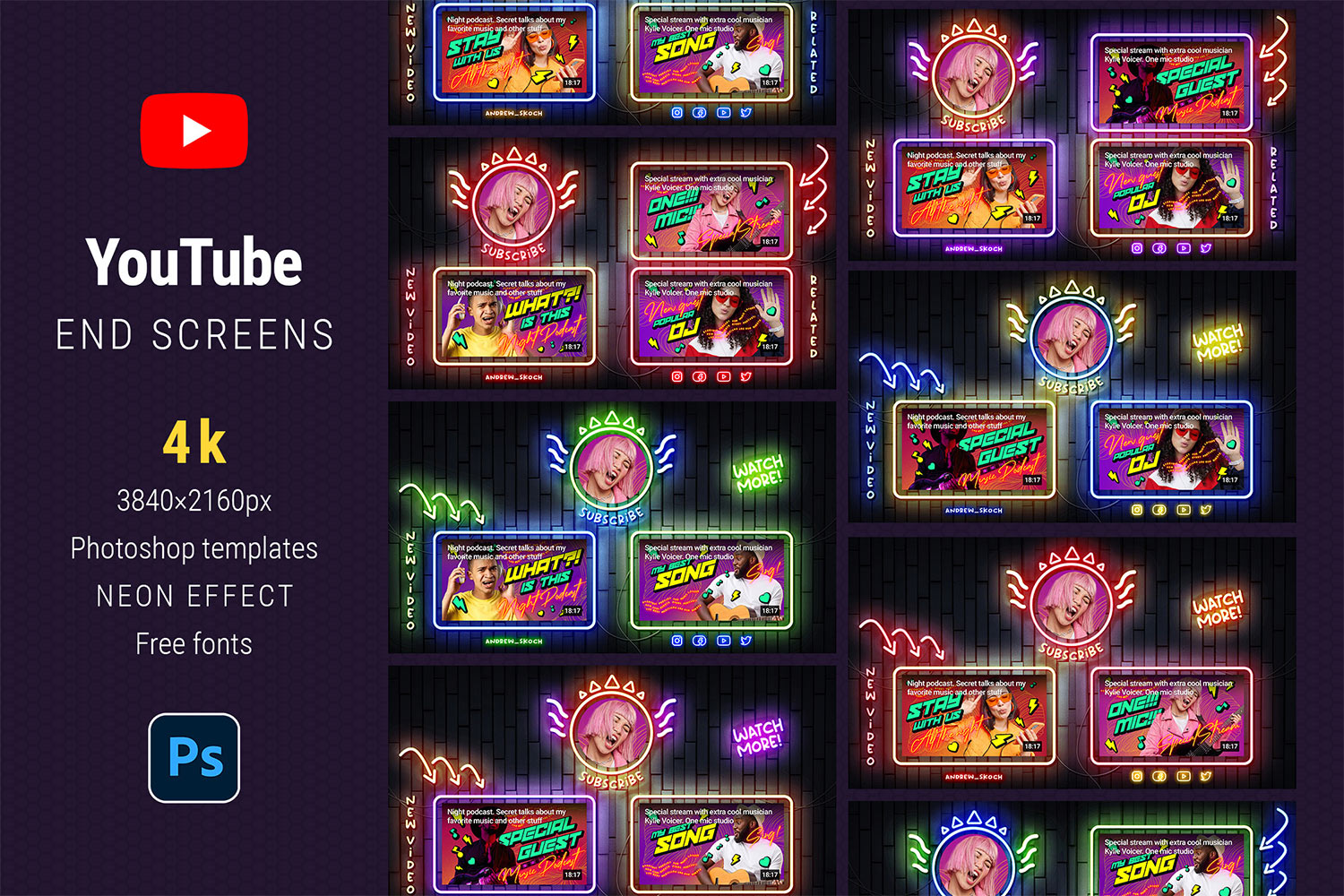 8 Neon YouTube End Screens