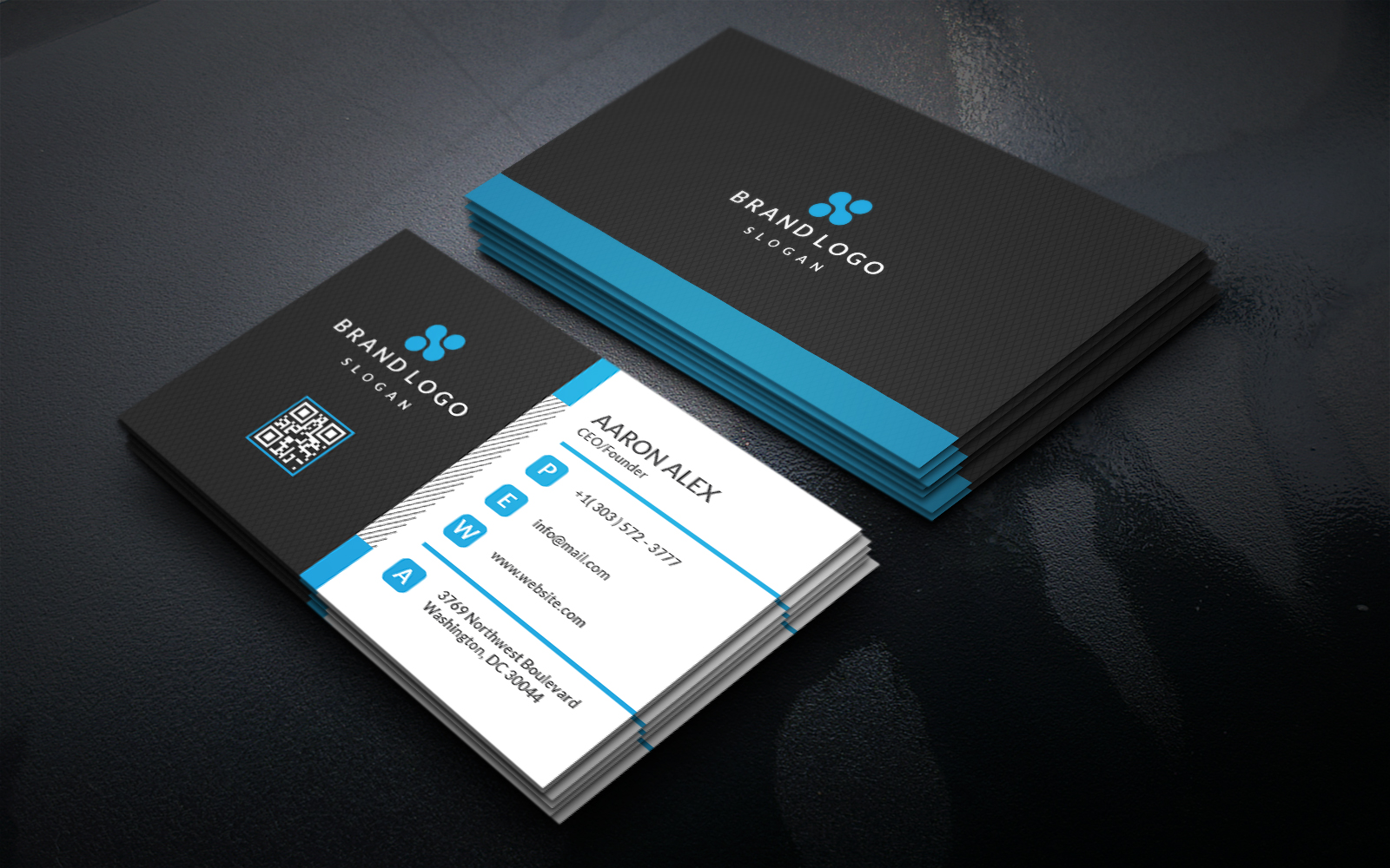 Black White Blue Business Card Template