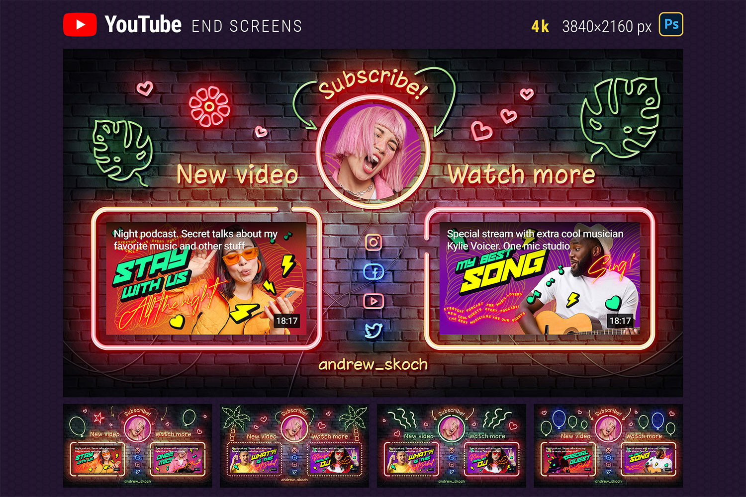 5 Neon YouTube End Screens