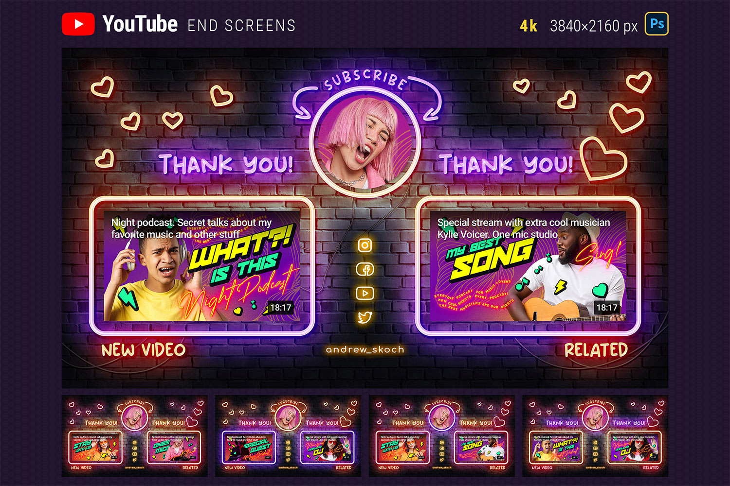 5 Neon YouTube End Screen Templates