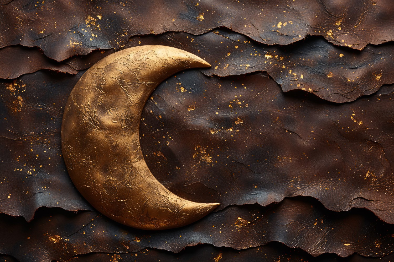 Ramadan greeting banner Golden Moon On Leather Background 04