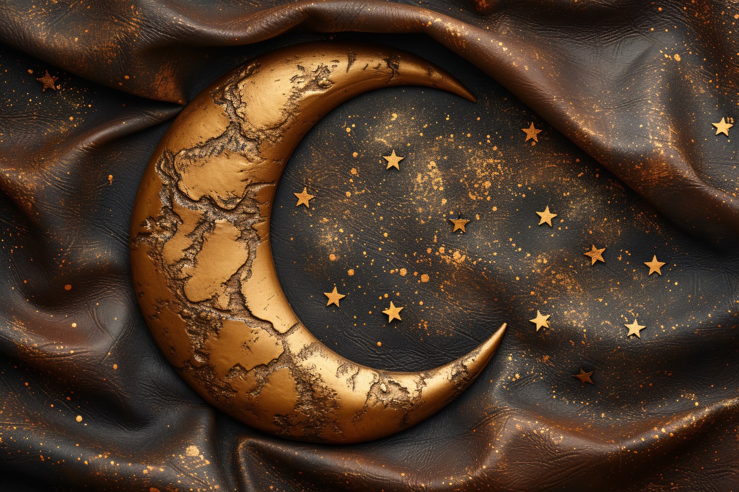 Ramadan greeting banner Golden Moon On Leather Background 02