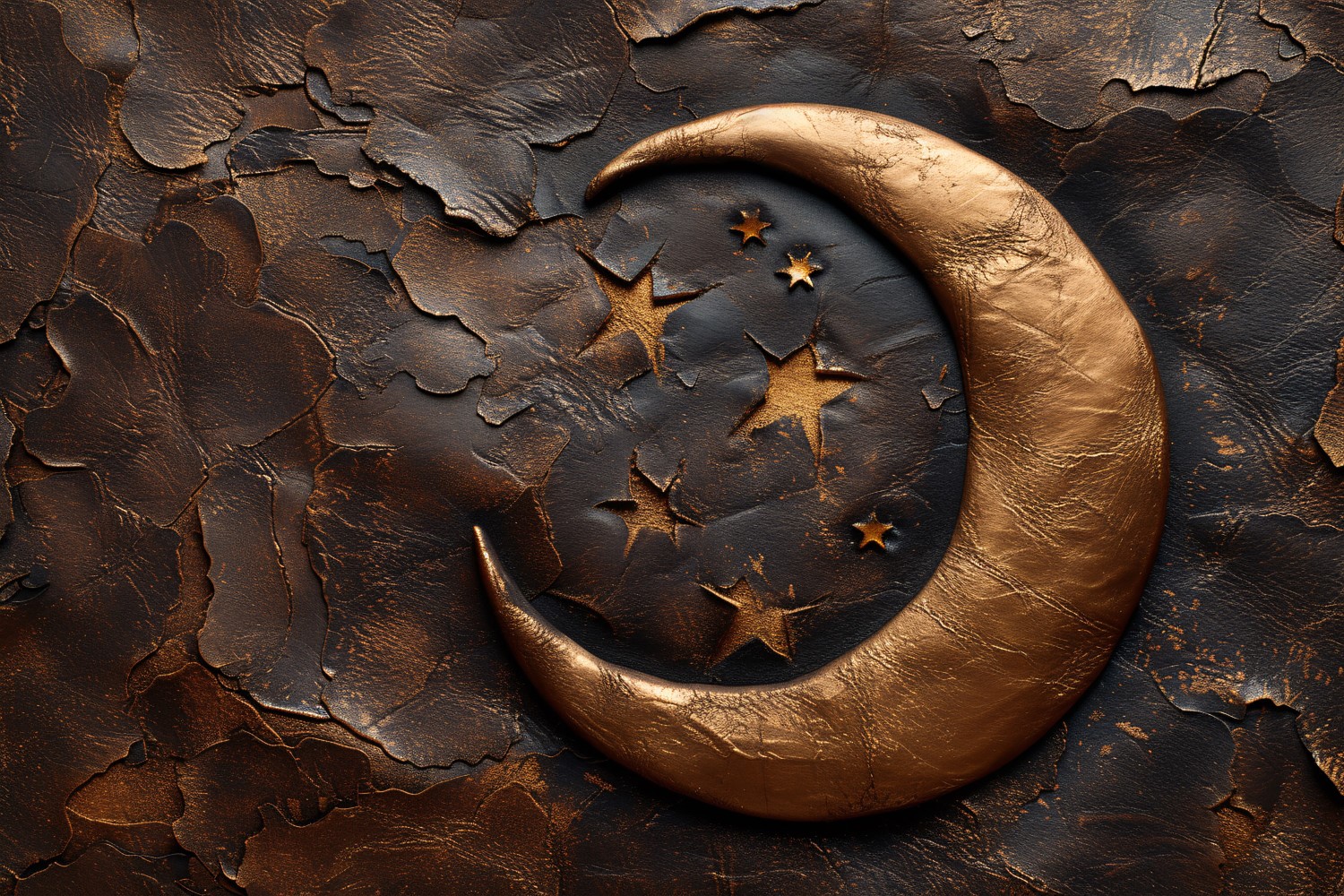 Ramadan greeting banner Golden Moon On Leather Background 03