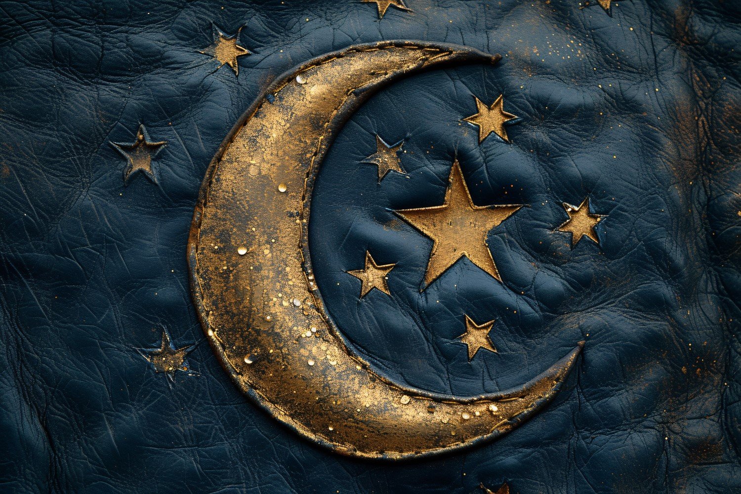 Ramadan greeting banner Golden Moon On Leather Background 05