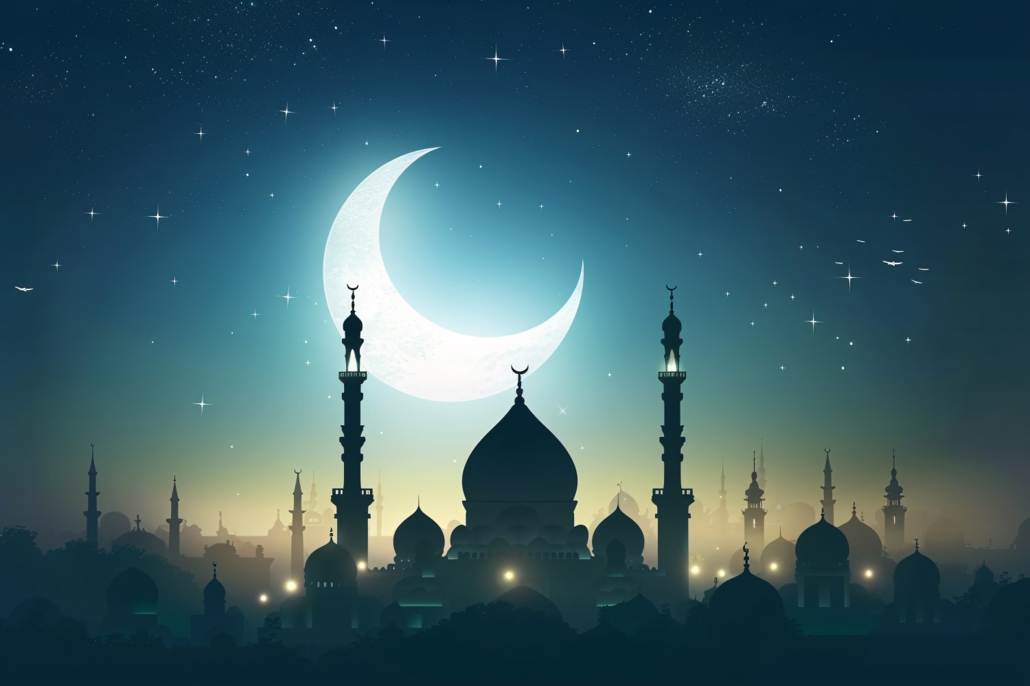 Ramadan Kareem greeting banner design with moon and Mosque minar