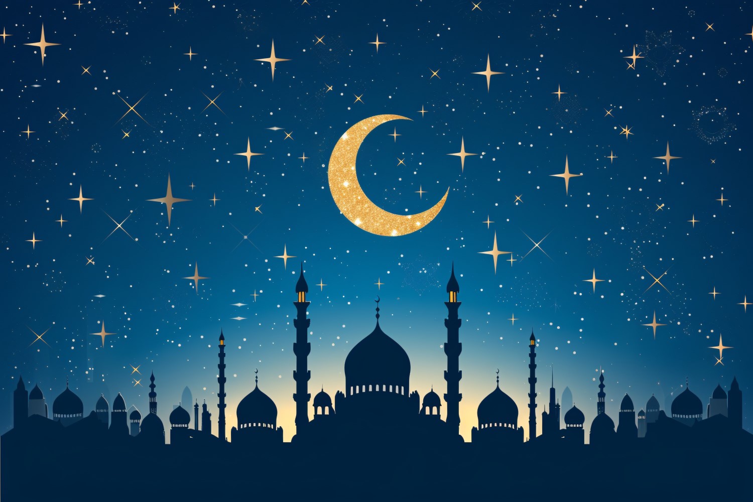 Ramadan Kareem greeting banner design with golden moon and Mosque minar. 1