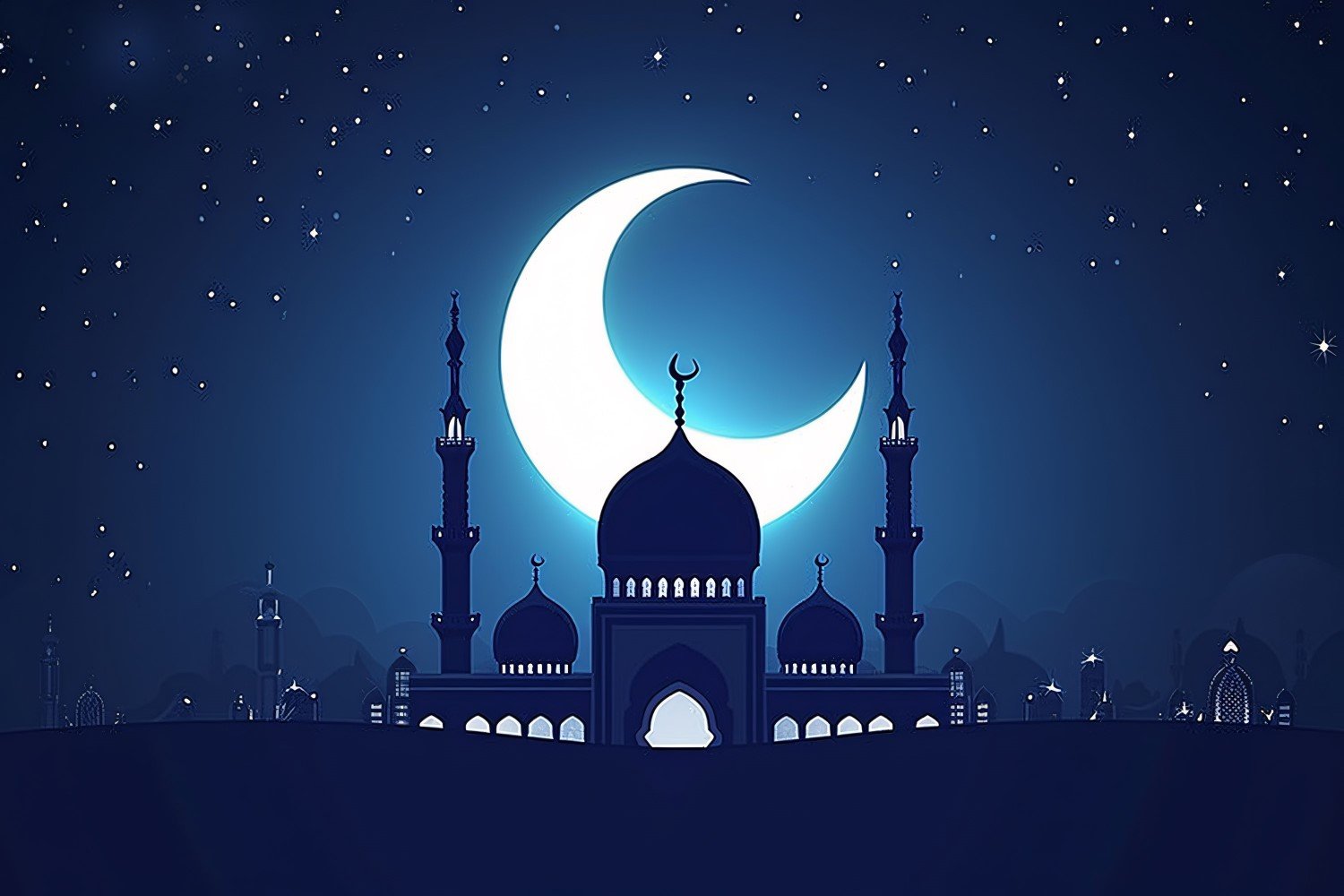 Ramadan Kareem greeting card banner design with moon & star & Mosque minar