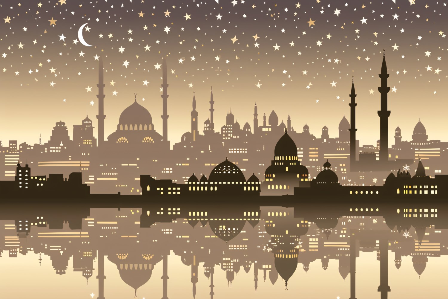 Ramadan Kareem greeting card banner design with moon and star and Mosque minar