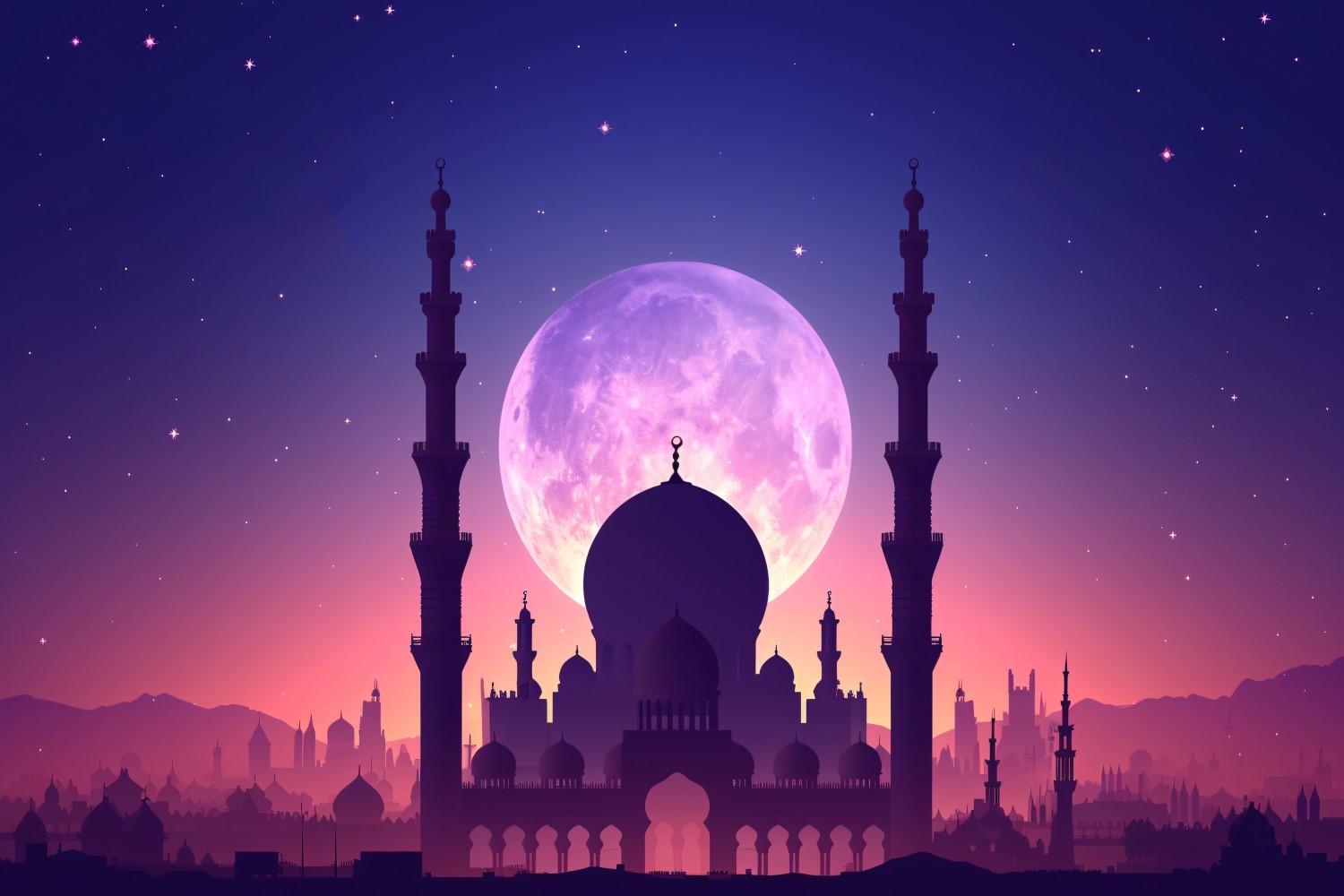 Ramadan Kareem greeting card banner design with mosque and moon