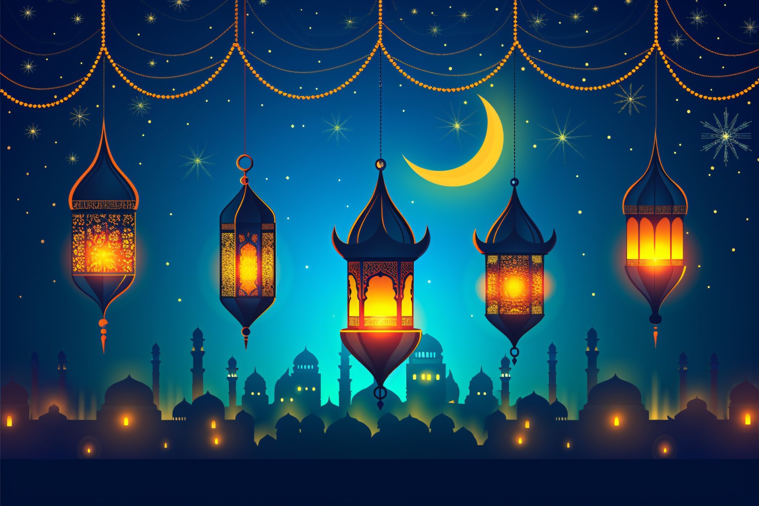 Ramadan Kareem greeting card banner design with Golden lantern moon and Mosque minar 02