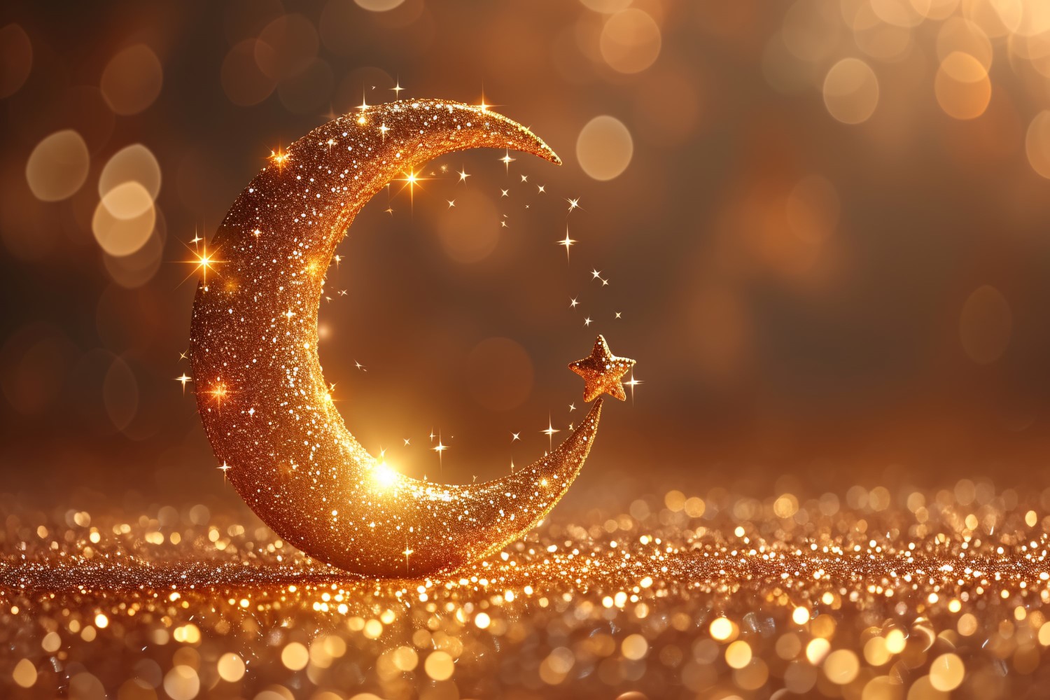 Ramadan Kareem greeting banner design with Golden moon and glitter background