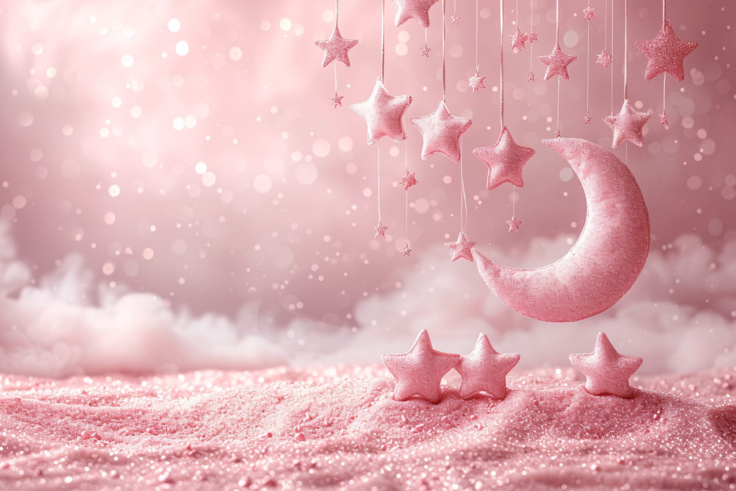 Ramadan design pastel Pink colours glitters with moon & star