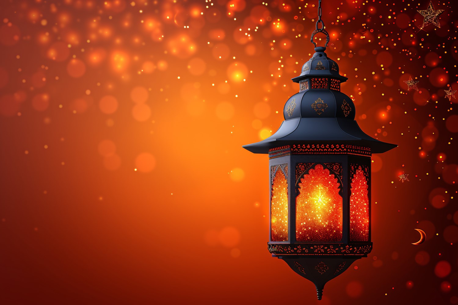 Ramadan Kareem greeting design with lanterns & moon