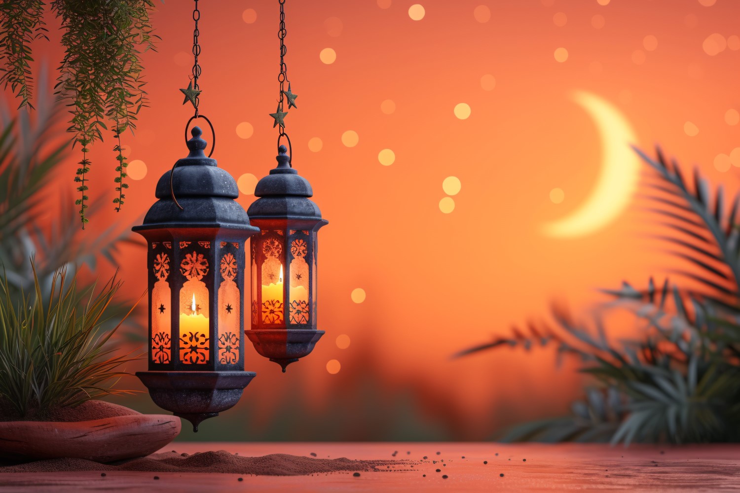 Ramadan Kareem greeting design with lanterns & moon 02