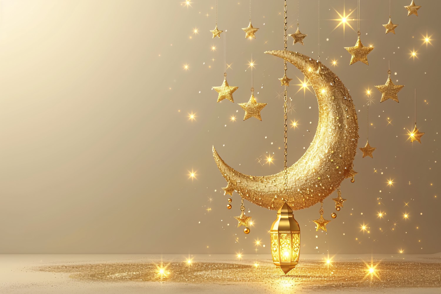 Ramadan greeting banner glitter with Golden moon and stars