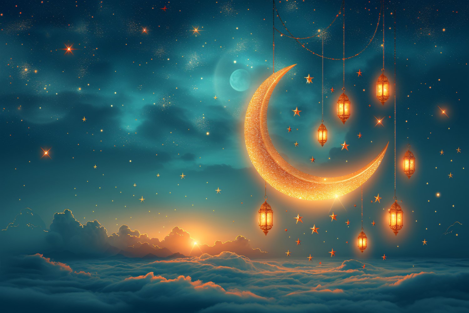 Ramadan Kareem greeting design with golden moon with lantern 03