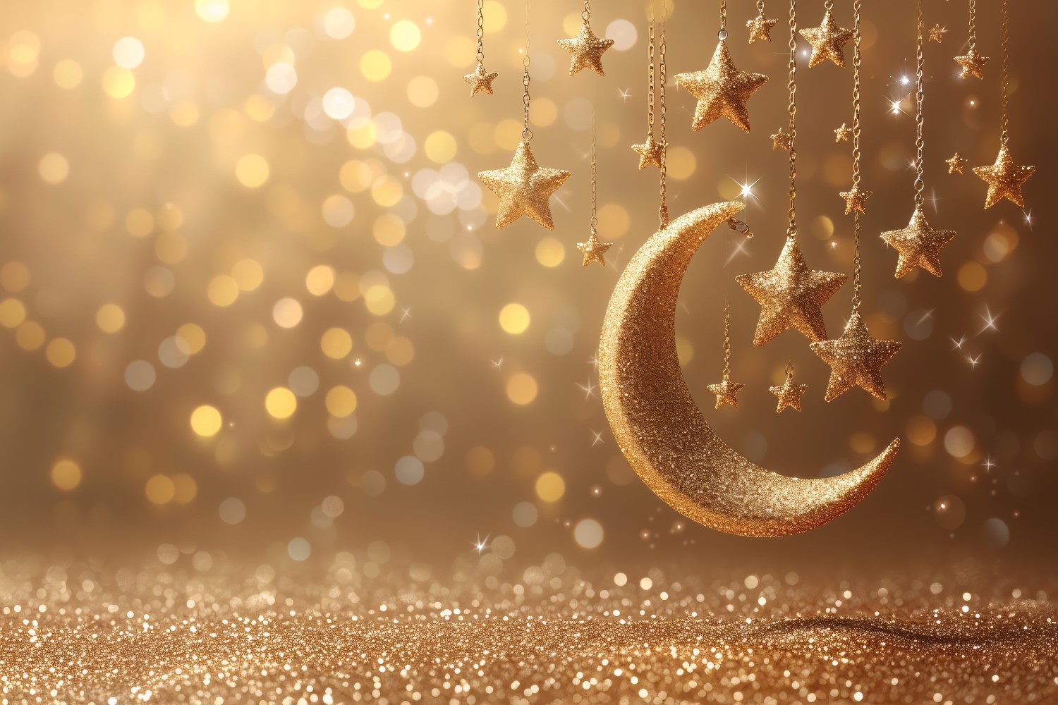 Ramadan banner design golden moon with glitter star