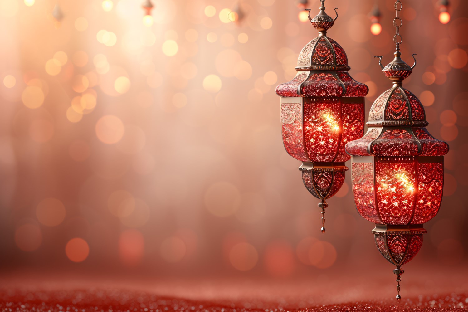 Ramadan Kareem greeting design with lanterns & glitters