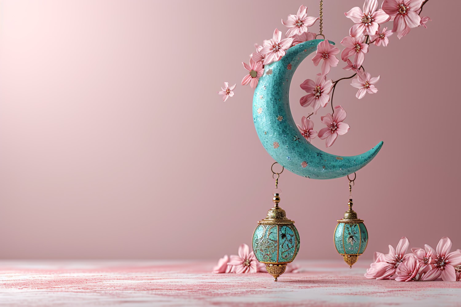 Ramadan Kareem design with moon & lantern with flowers