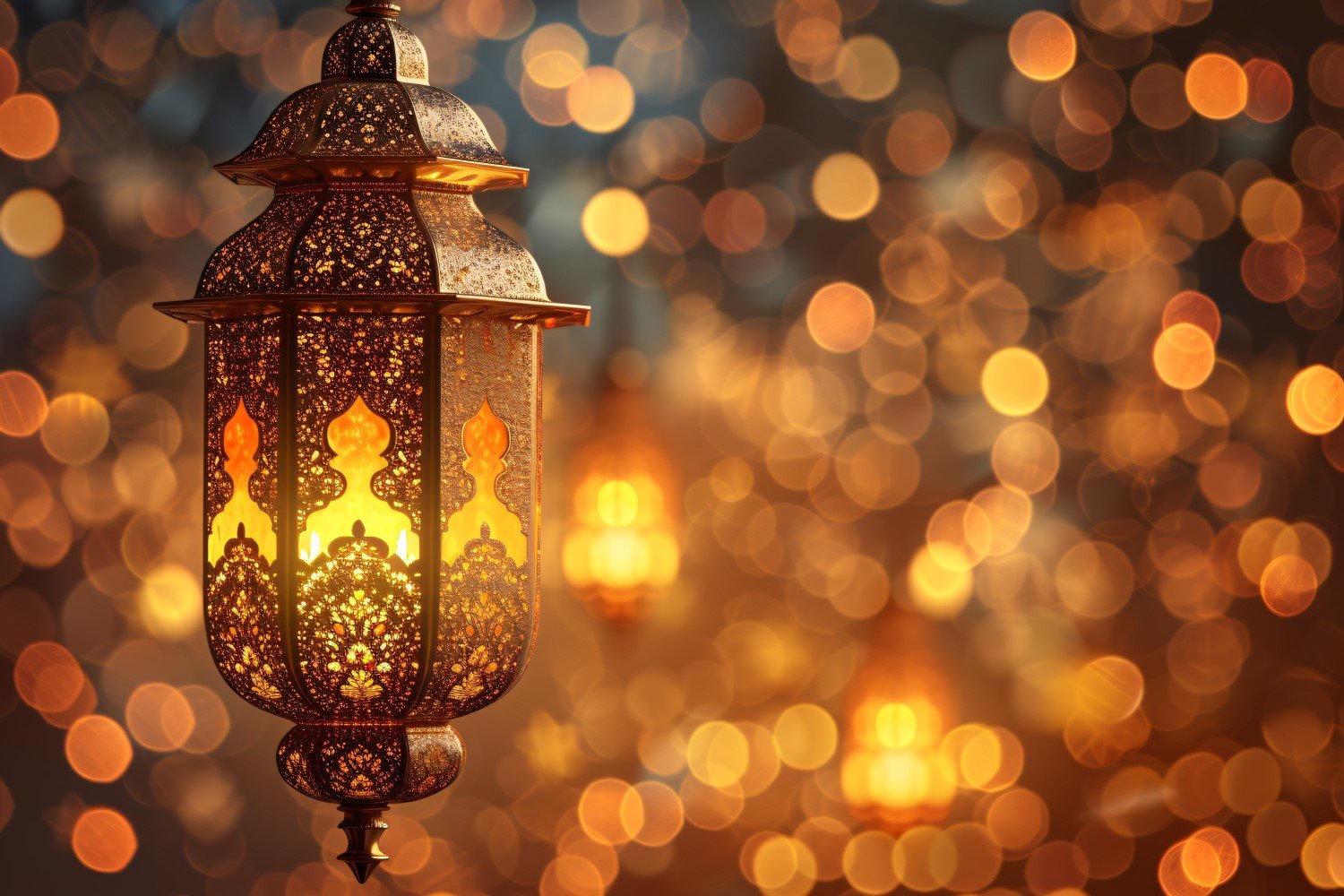 Ramadan Kareem greeting design with lantern & glitters