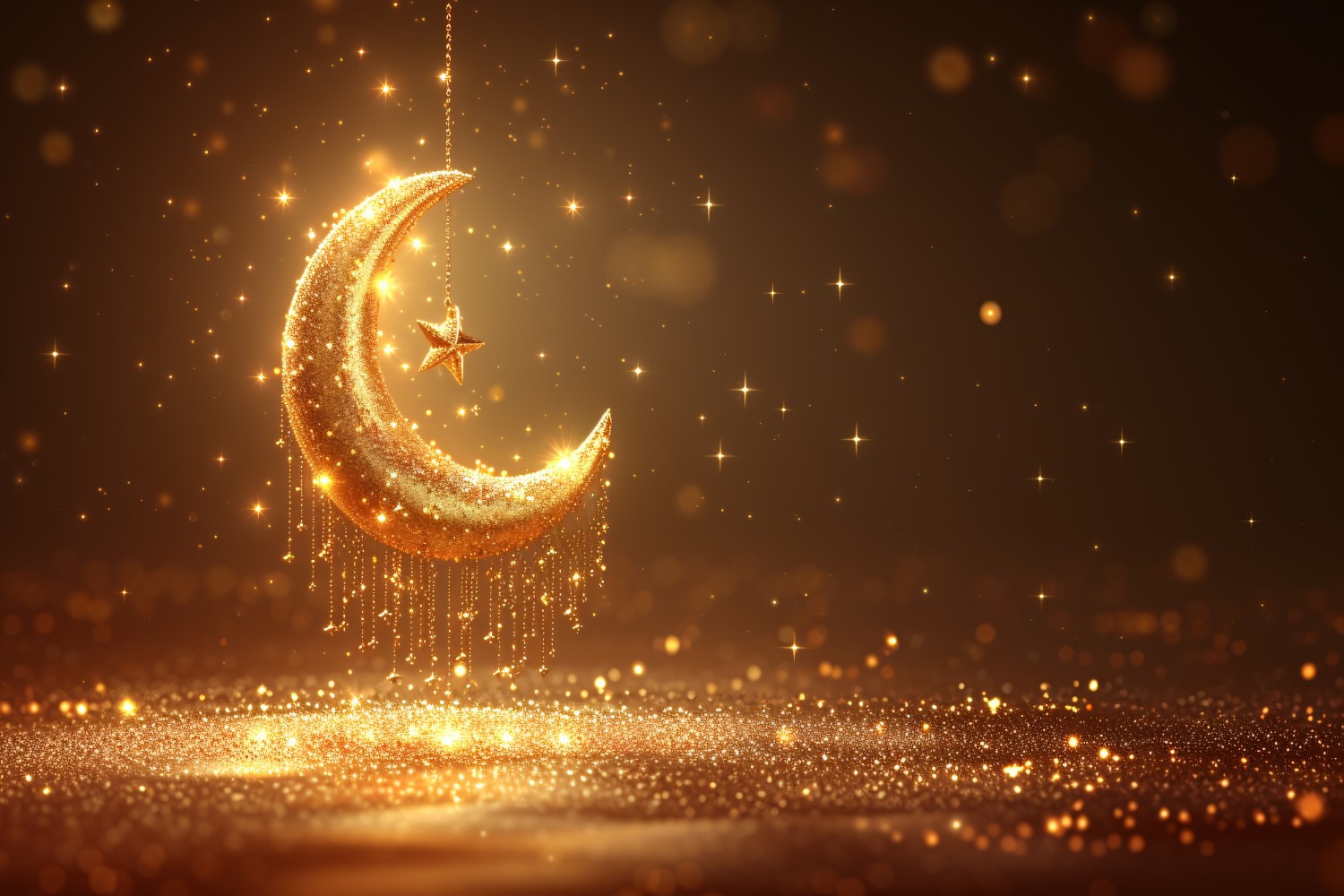 Ramadan greeting banner glitter with Golden moon and stars 01