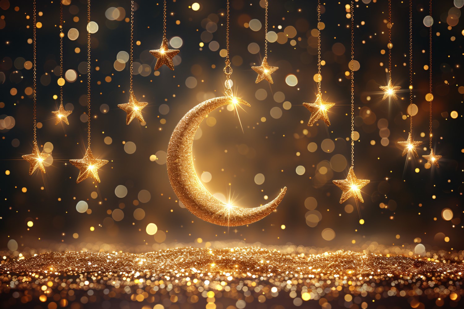 Ramadan greeting banner glitter with Golden moon and stars 02