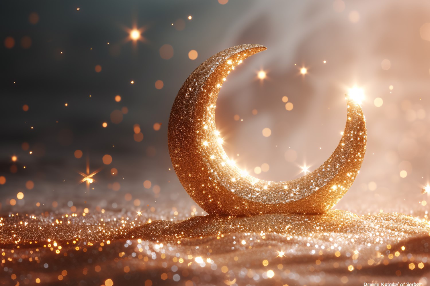 Ramadan greeting banner design with moon & glitters