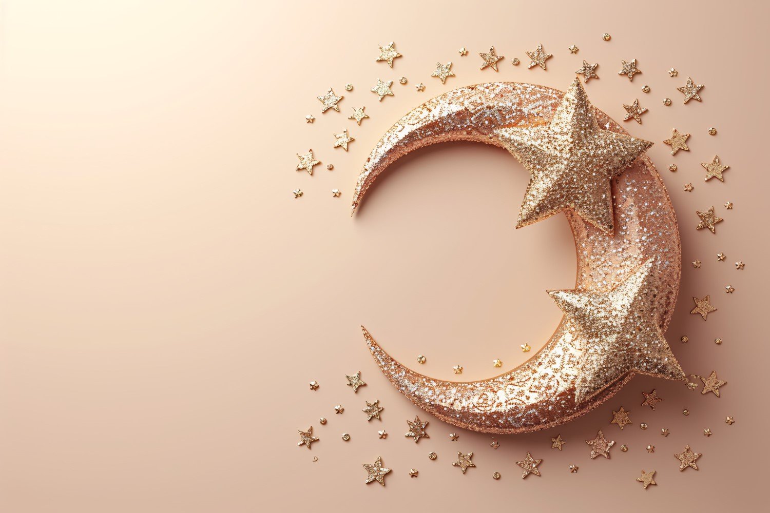 Ramadan greeting banner Golden Moon with start & glitters