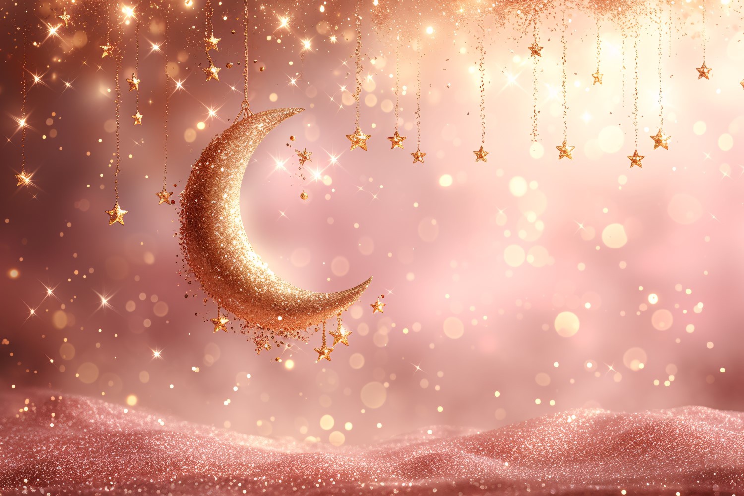 Ramadan Kareem Design with Golden moon & glitter with stars