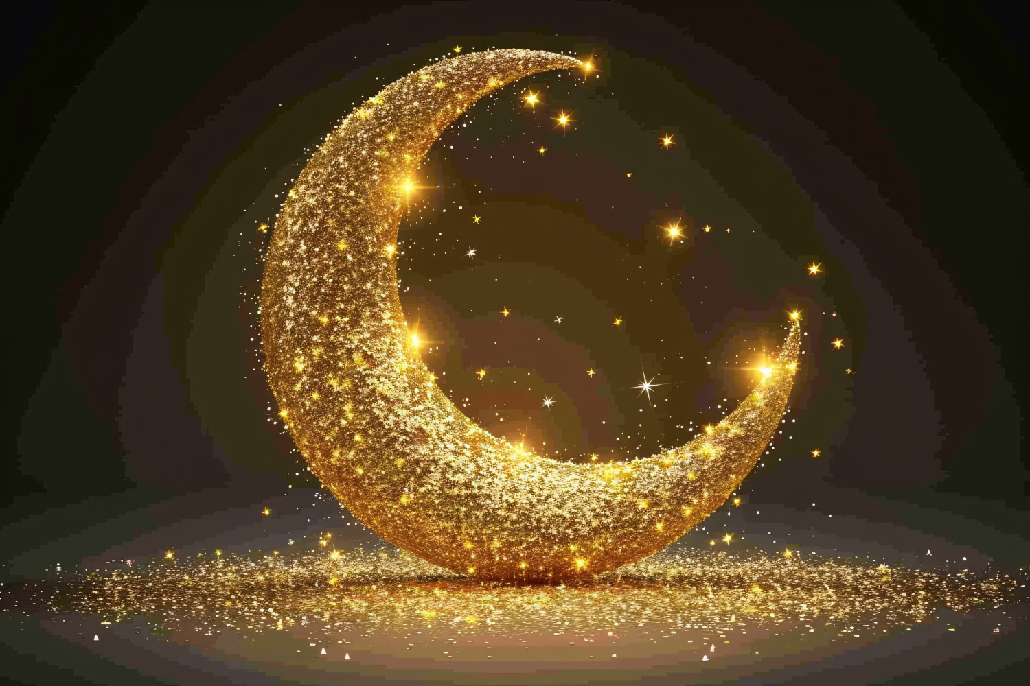 Ramadan Design with Golden Moon & glitter on dark background 01