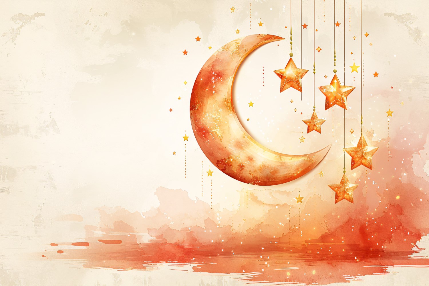 Ramadan Design Golden Moon with stars on pastel background