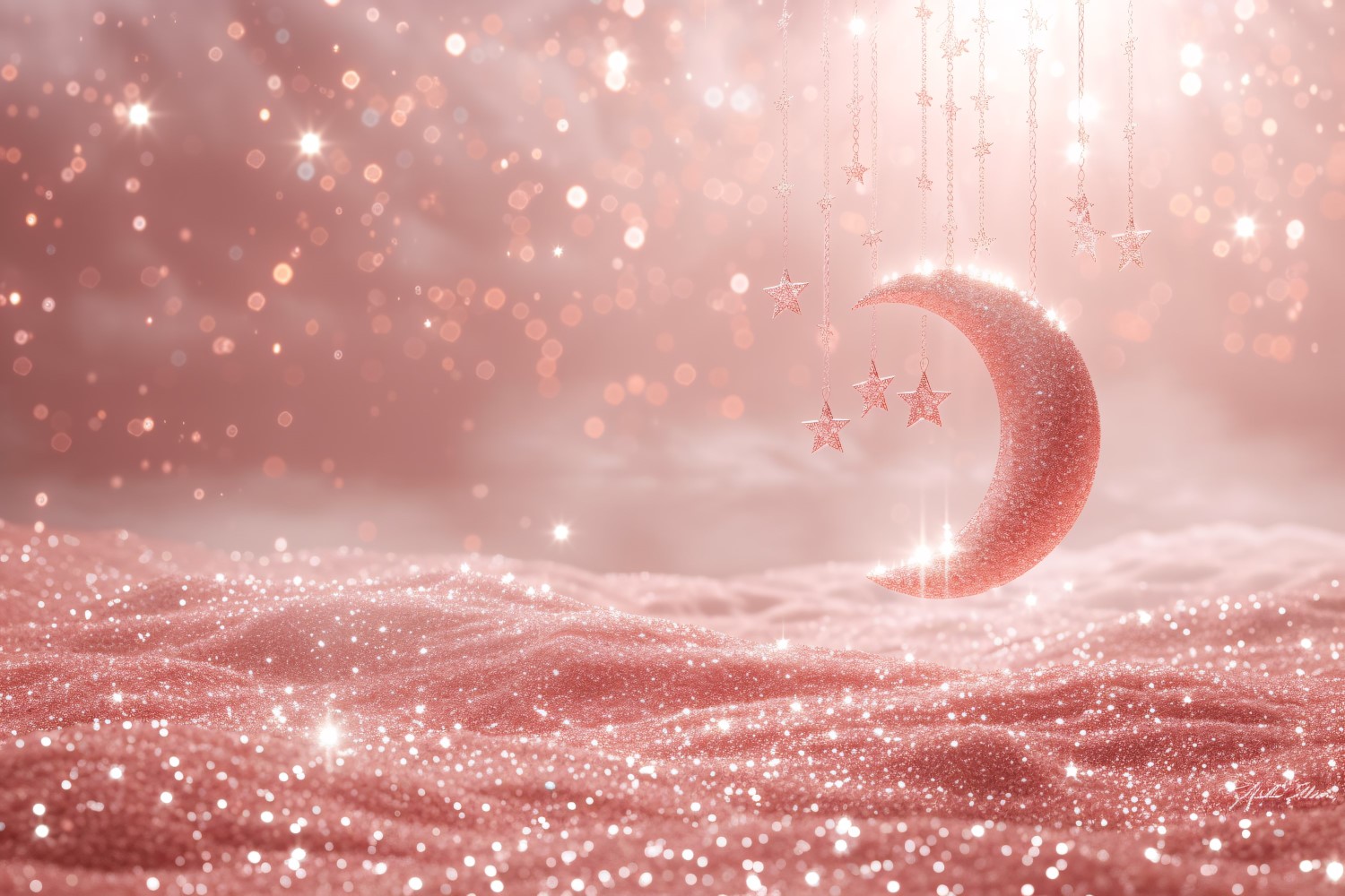 Ramadan design peach colours glitter with moon and stars