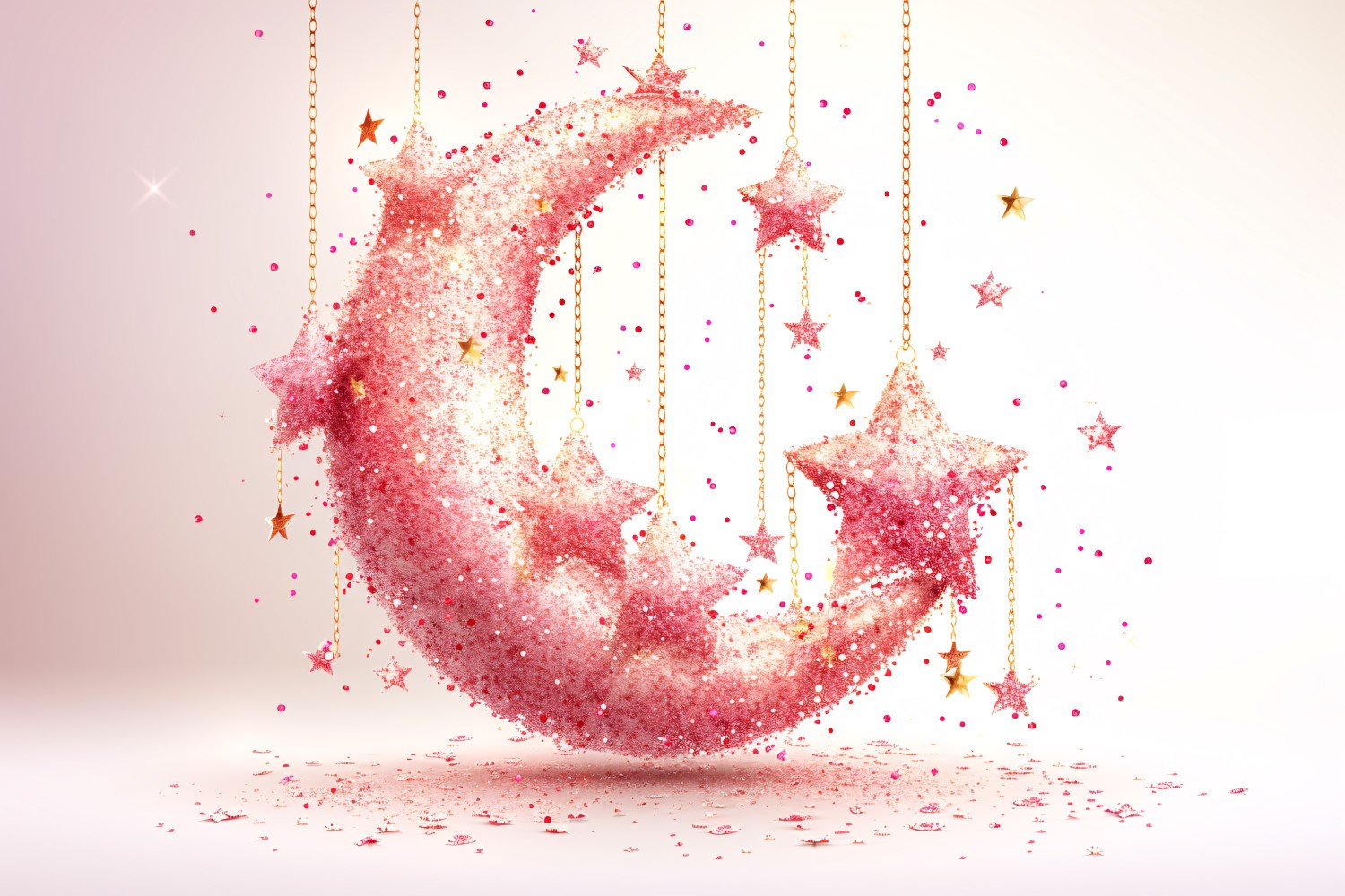 Ramadan Kareem design with glitter with Golden moon and star