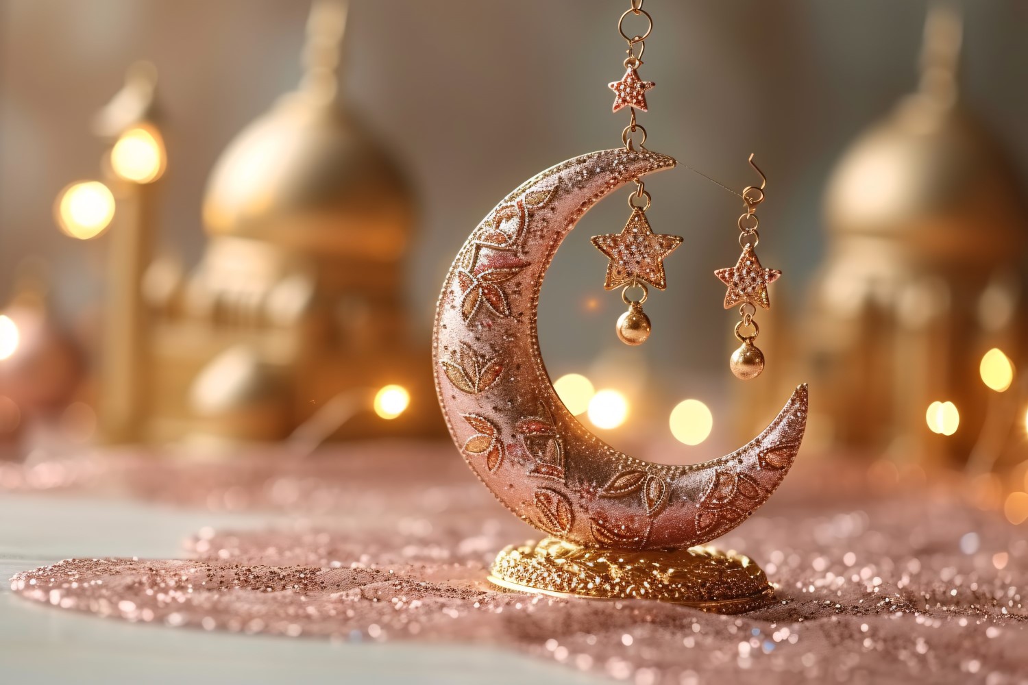 Ramadan Kareem greeting Banner with Golden Moon with glitter