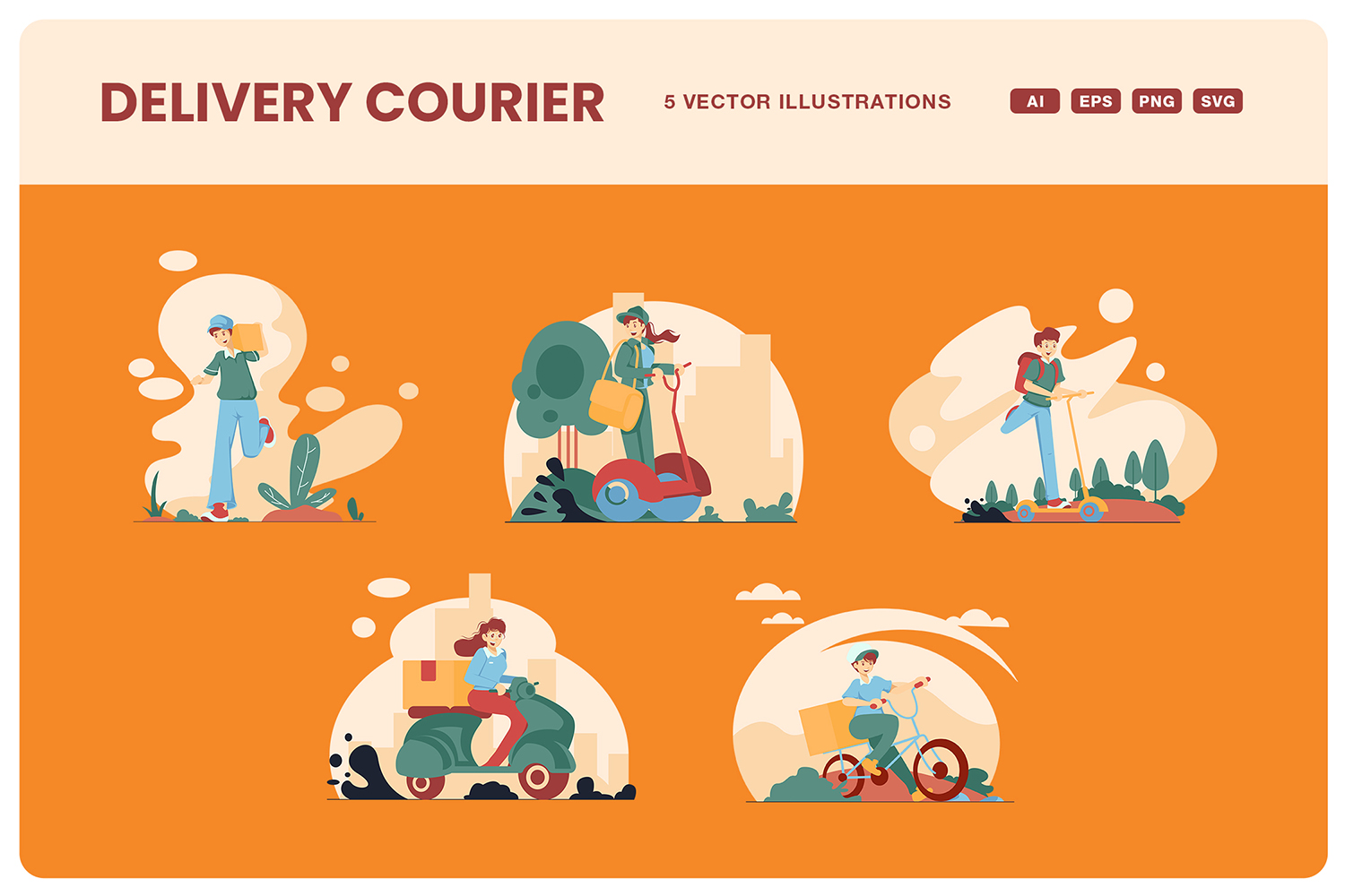 Delivery Courier Illustration Set