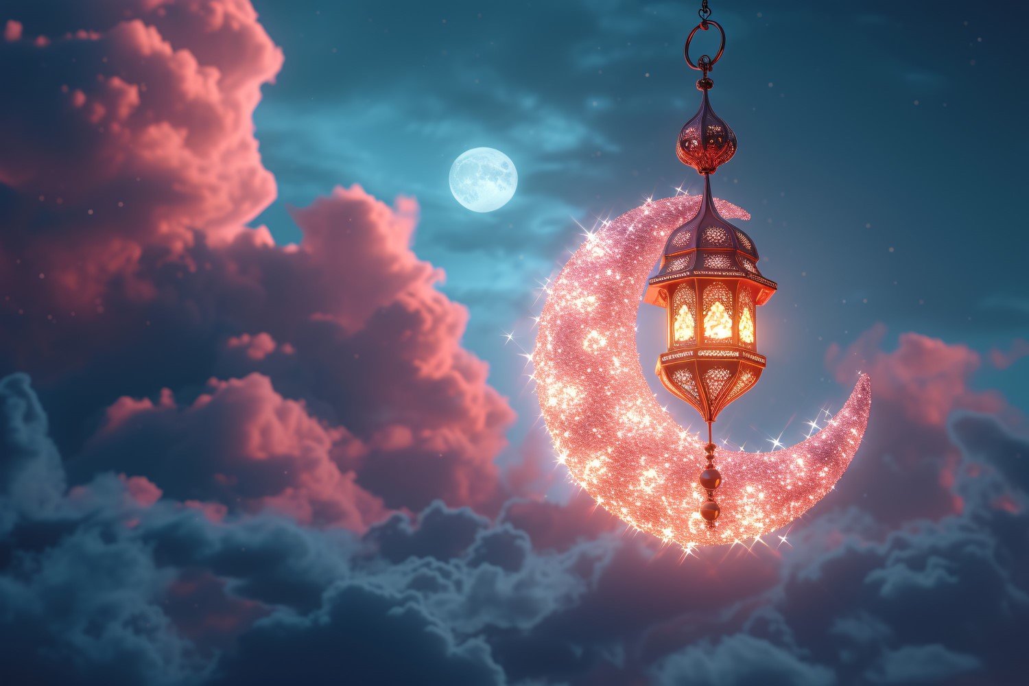 Ramadan Kareem greeting banner design with moon and lantern