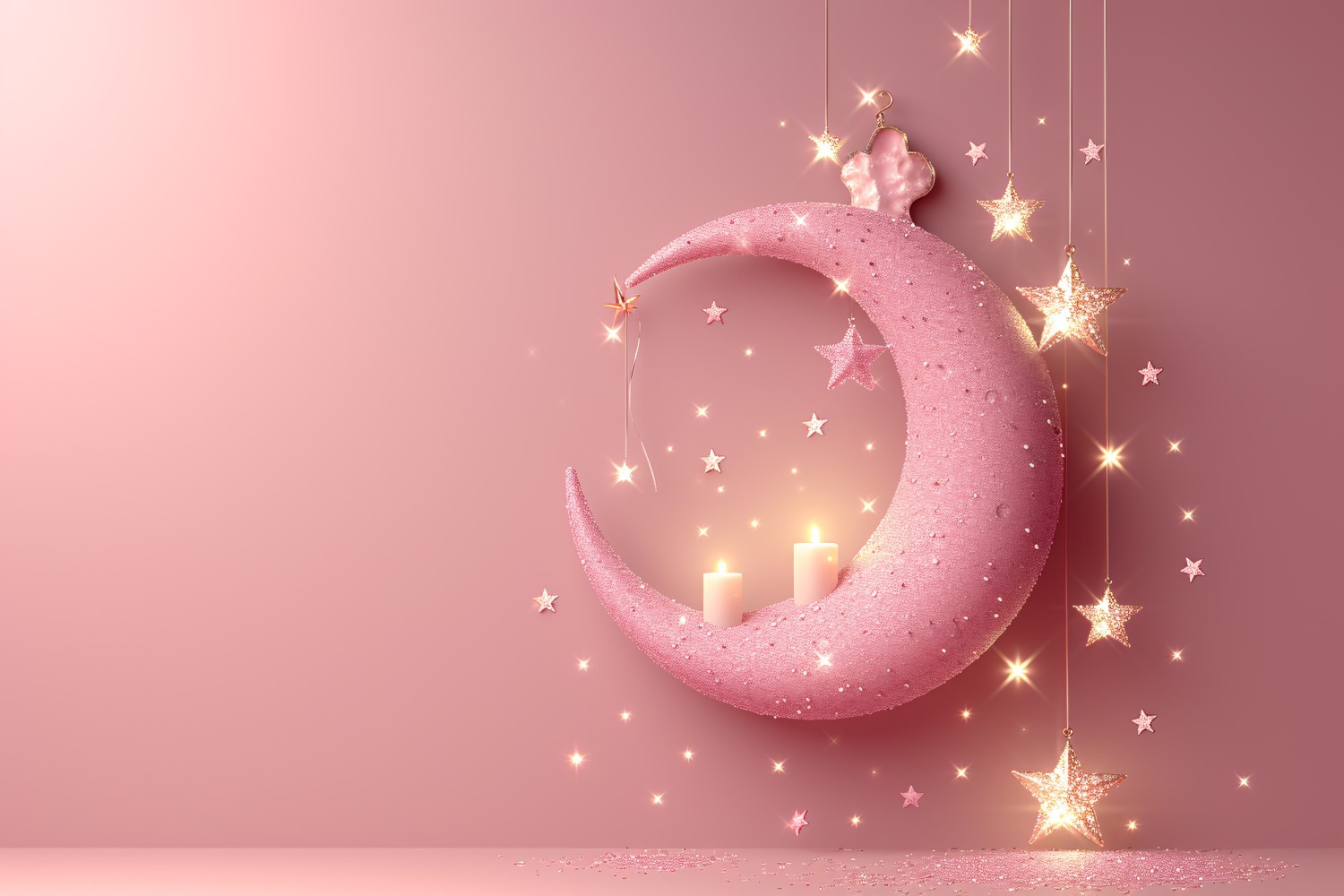 Ramadan Kareem design pastel Pink colours moon with stars