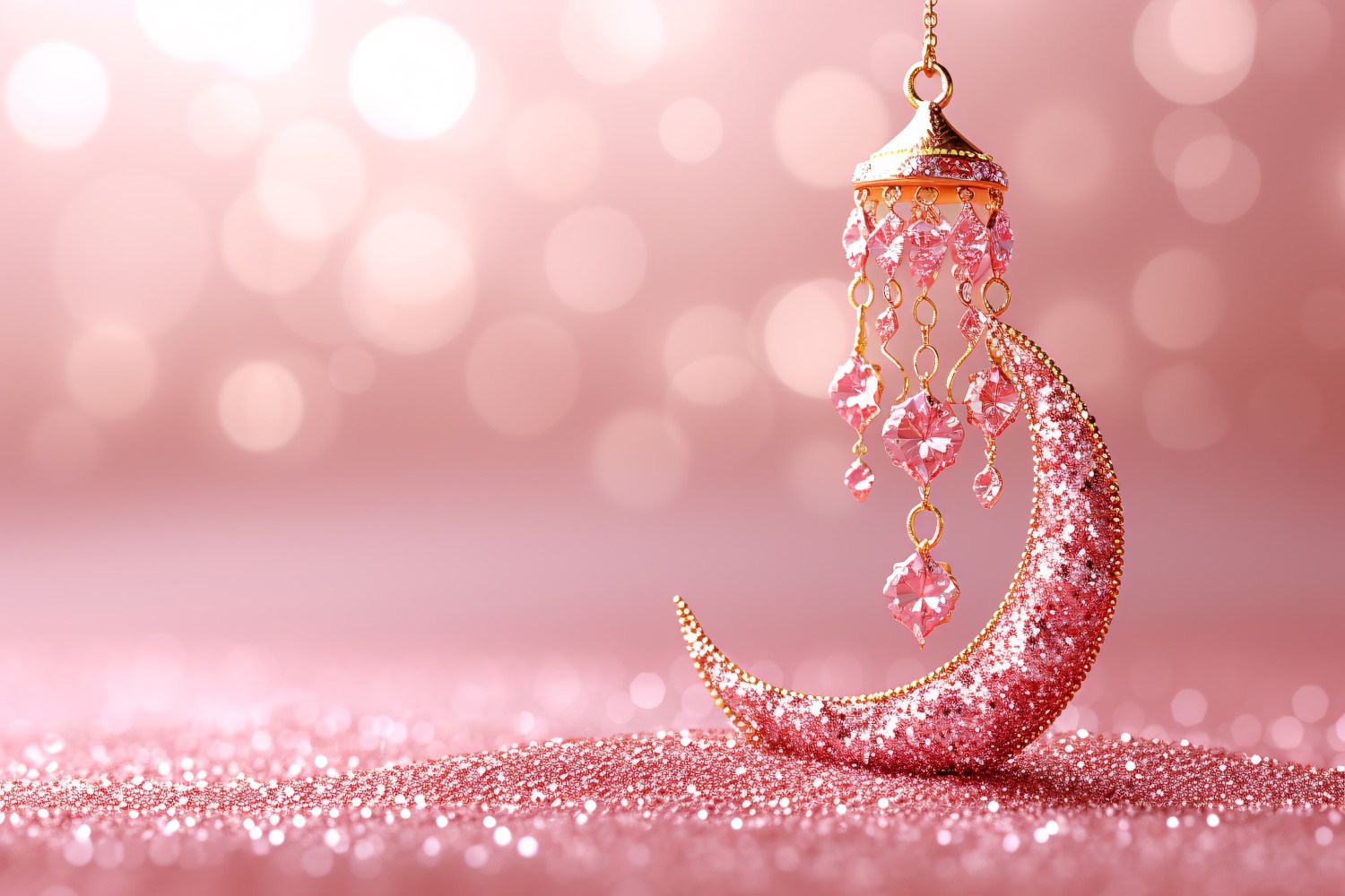 Ramadan design pastel Pink colours glitter with moon