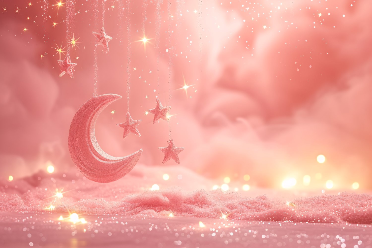 Ramadan design pastel Pink colours glitter with moon & stars