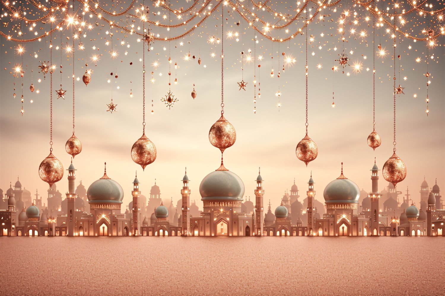 Ramadan greeting banner Golden mosque with stars & glitters