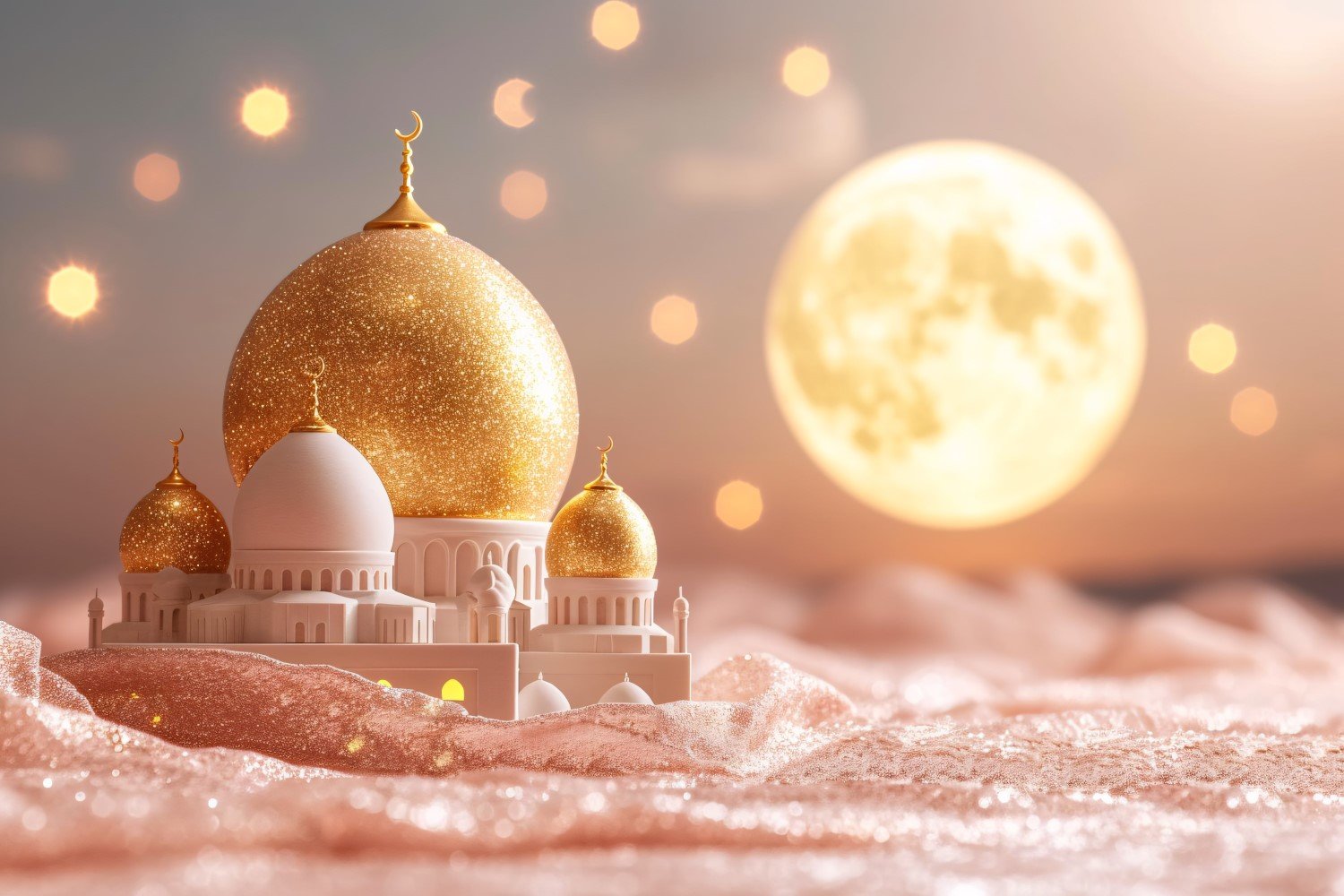 Ramadan Kareem greeting card banner design with Golden mosque and moon