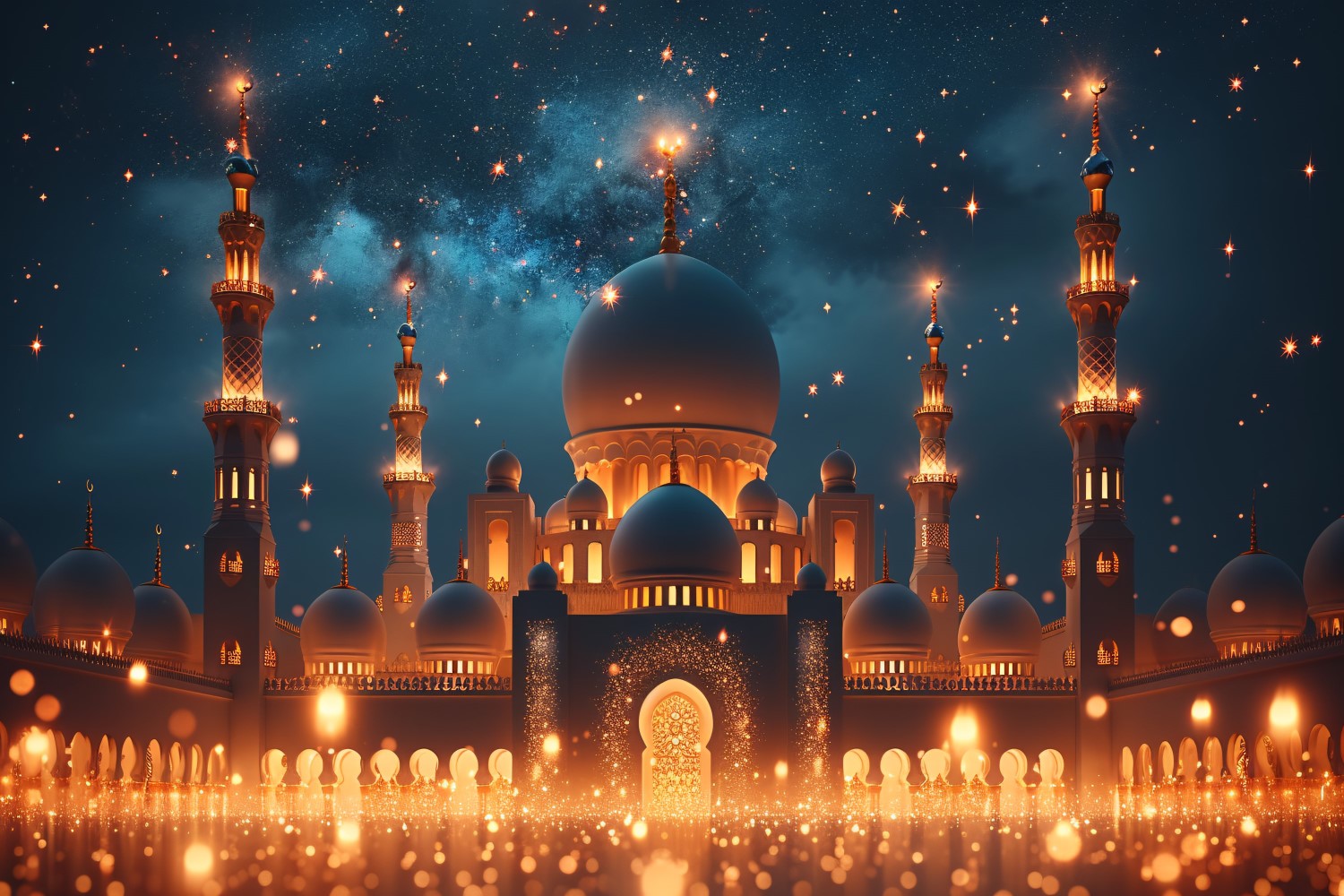 Ramadan greeting banner Golden mosque and glitter Background