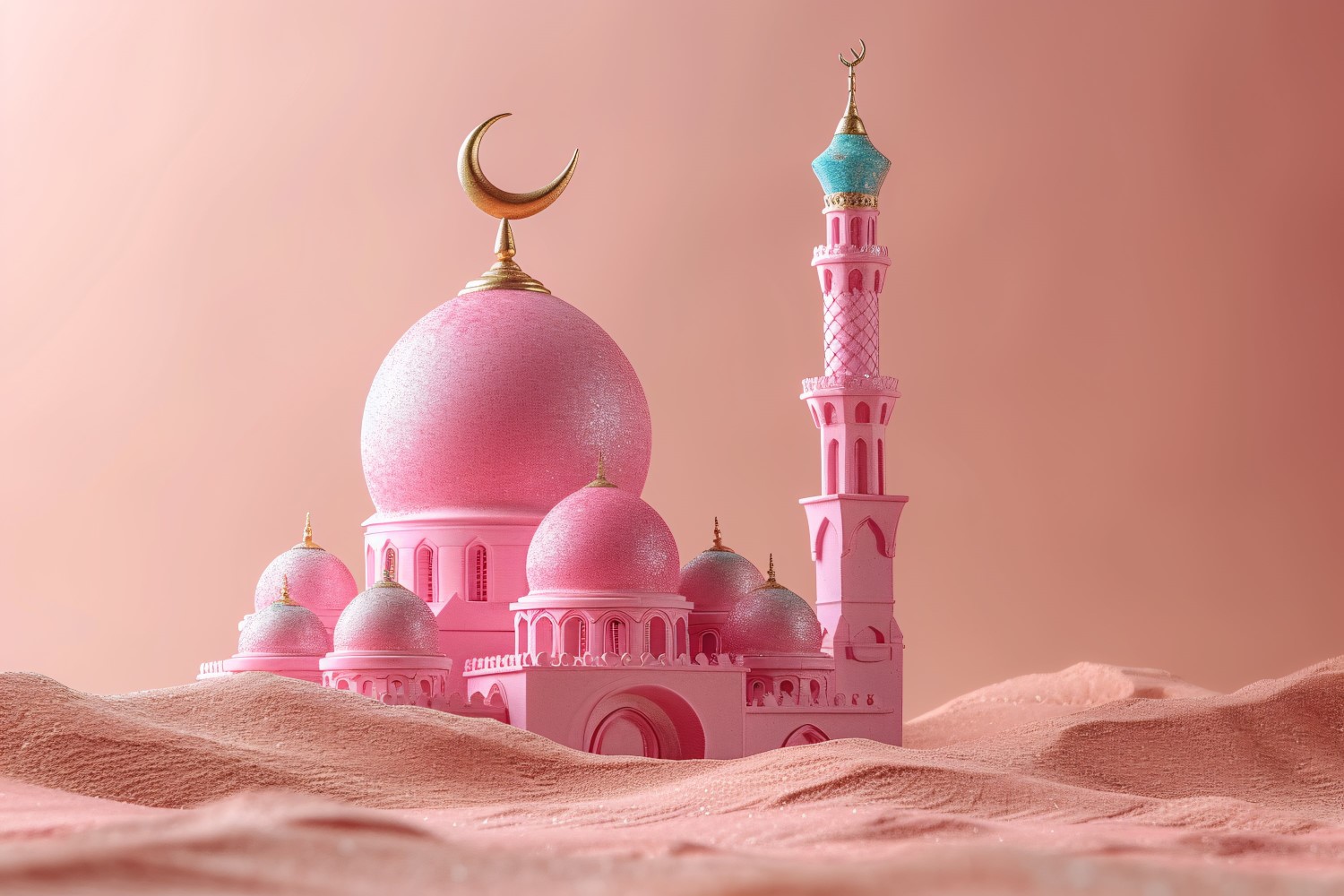 Ramadan greeting banner pink mosque and desert Background
