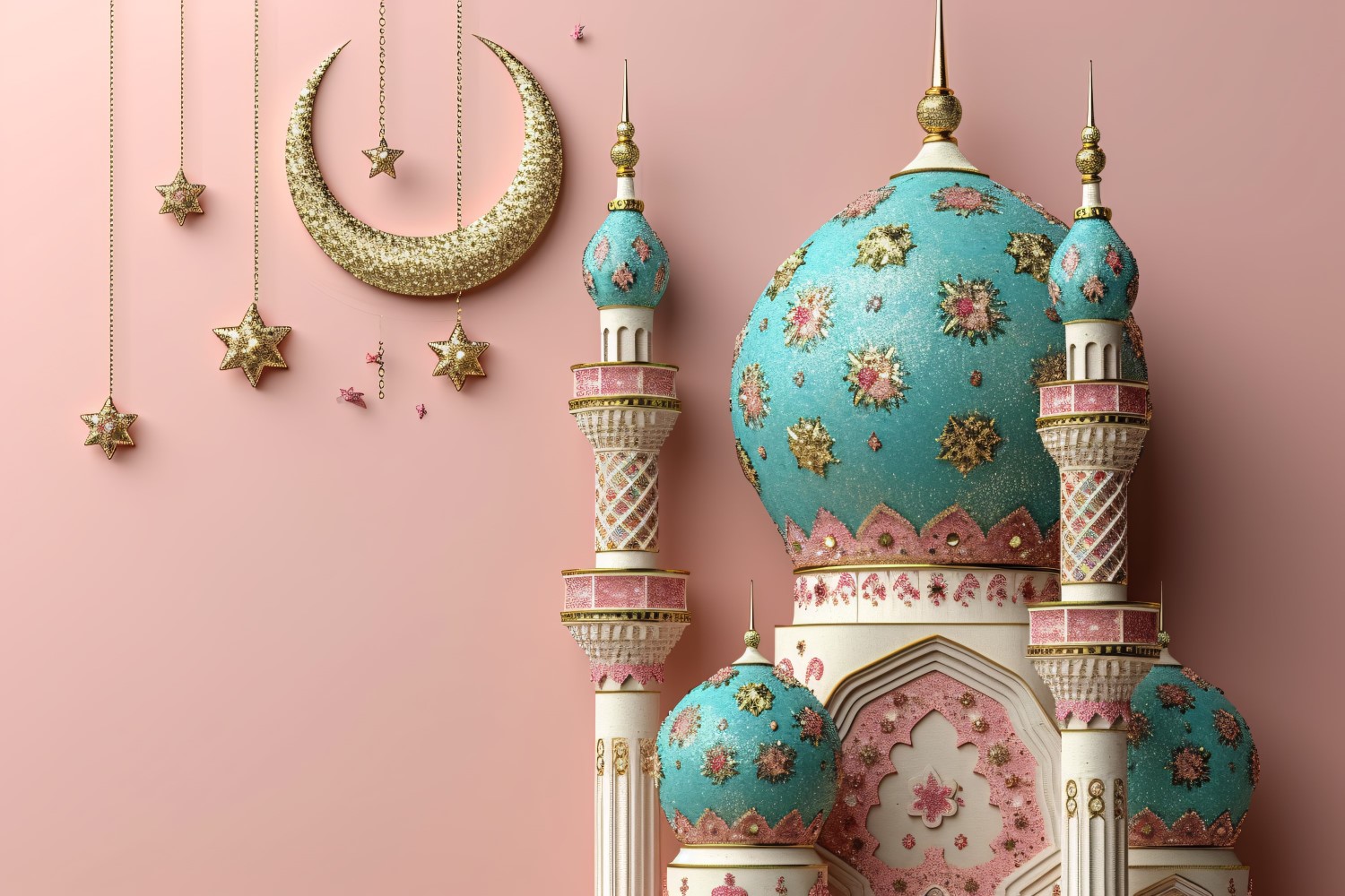 Ramadan Kareem greeting banner design with mosque and moon