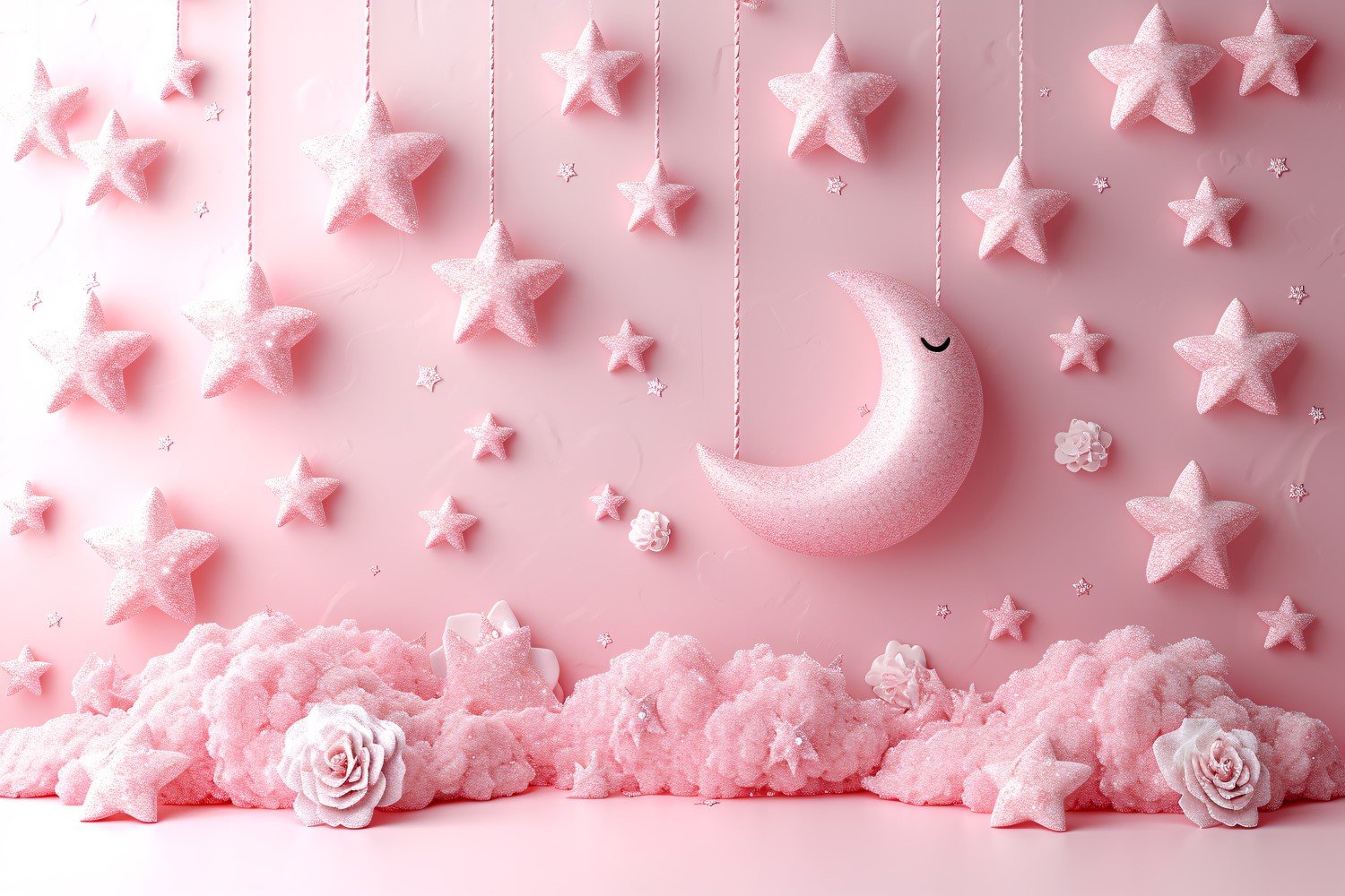 Ramadan Kareem greeting banner design with pink moon and star