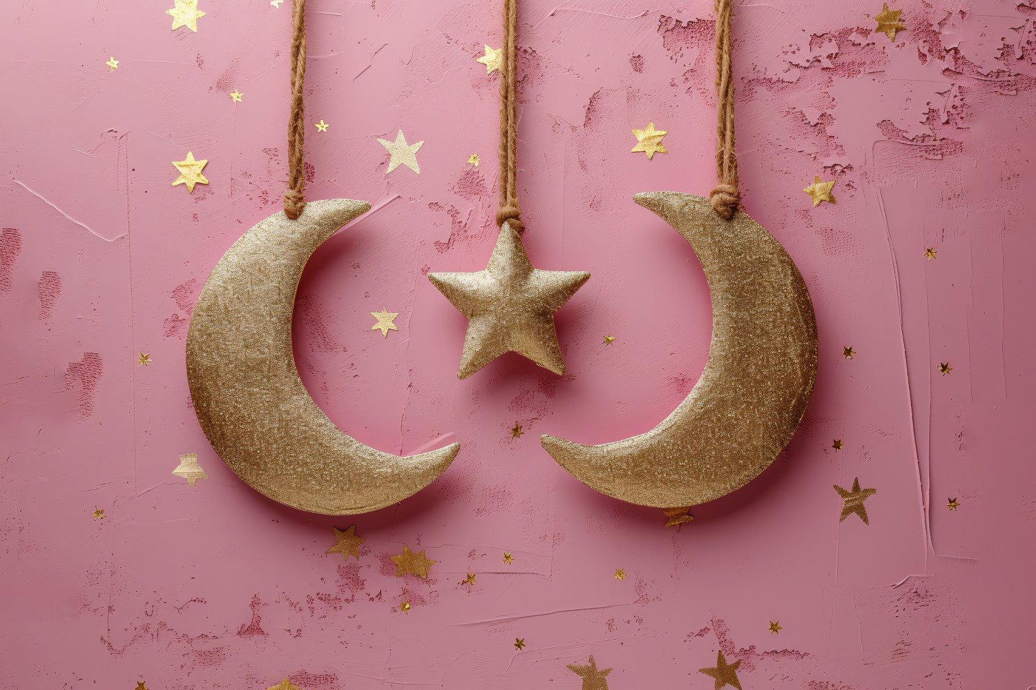 Ramadan Kareem greeting banner design with goldens moons and star